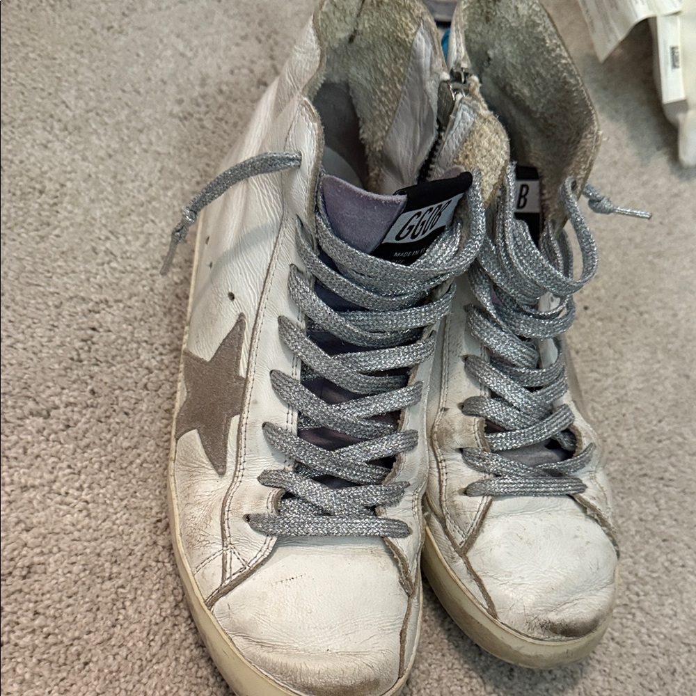 Golden Goose White and Gray High-Top Sneakers